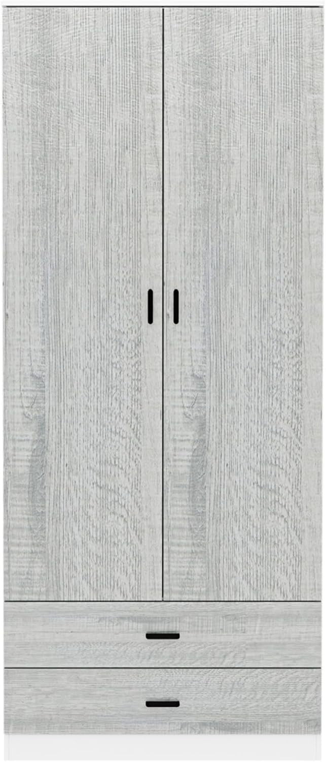 Tall 2 Door Wardrobe Ash Grey Drawers Hanging Rail Storage Cupboard