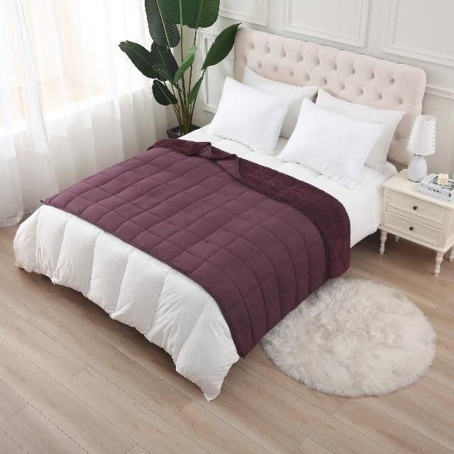 Weighted Blanket 7lbs Plum Reversible Fleece Huggy Anxiety Relief