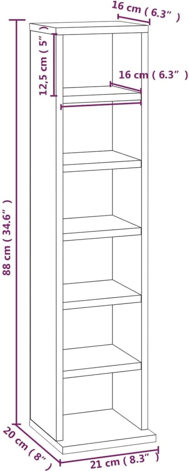 Smoked Oak CD Storage Cabinet Media Shelf DVD Organizer Bookcase Unit