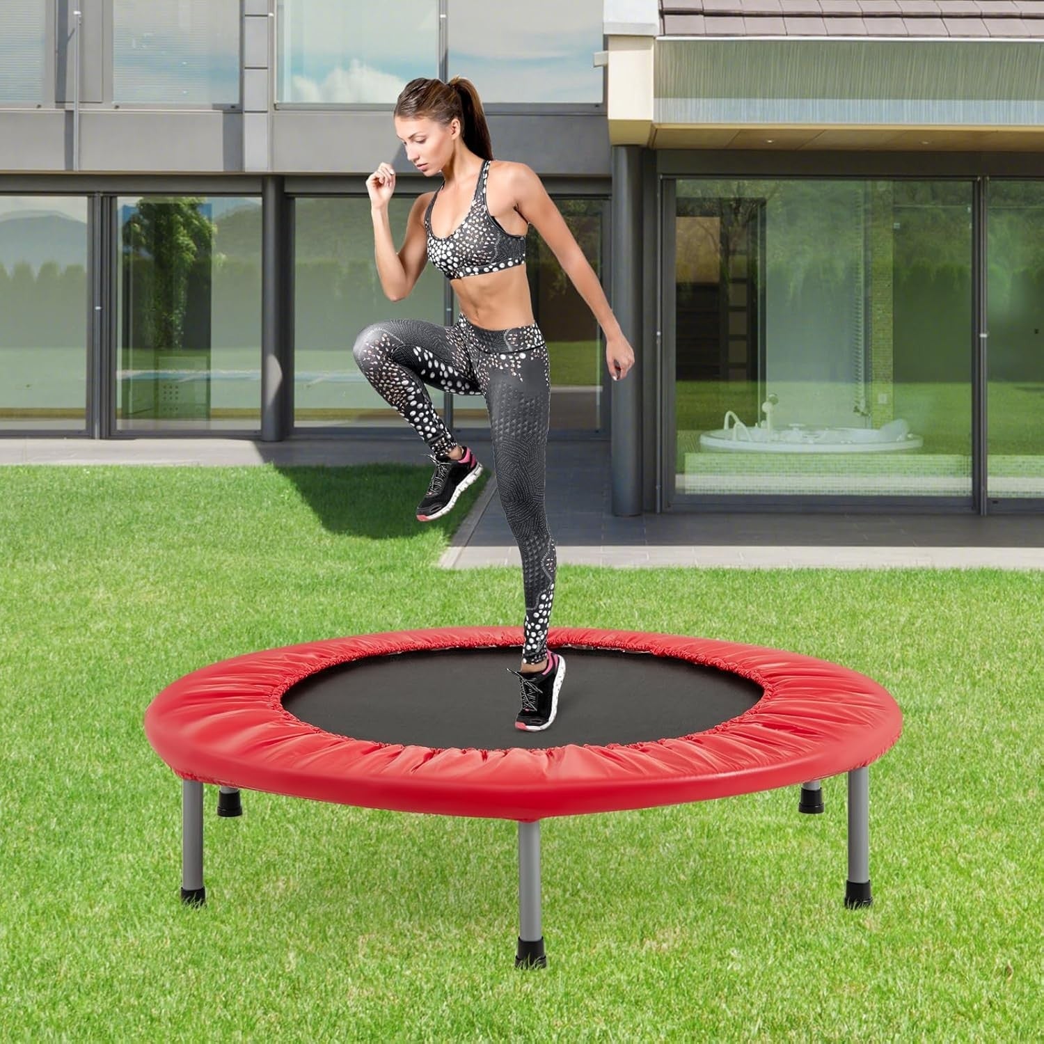 38'' Mini Trampoline Foldable Fitness Rebounder Indoor Outdoor Red