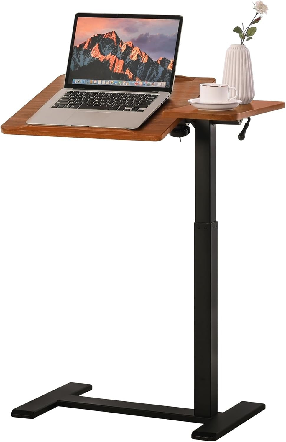 Walnut Overbed Laptop Table Adjustable Height Tilting Top Rolling Stand