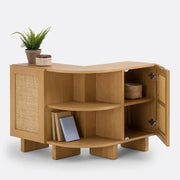 Scandi Oak Cane Behind Sofa Storage Unit – 2 Door Shelves Vinyl Rack