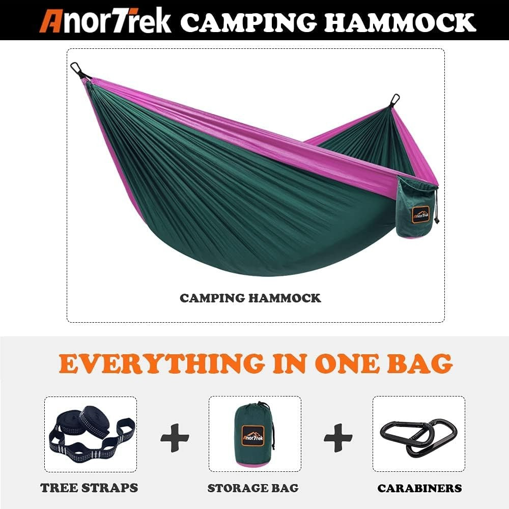 Super Lightweight Double Camping Hammock with Tree Straps, Easy Setup & Durable