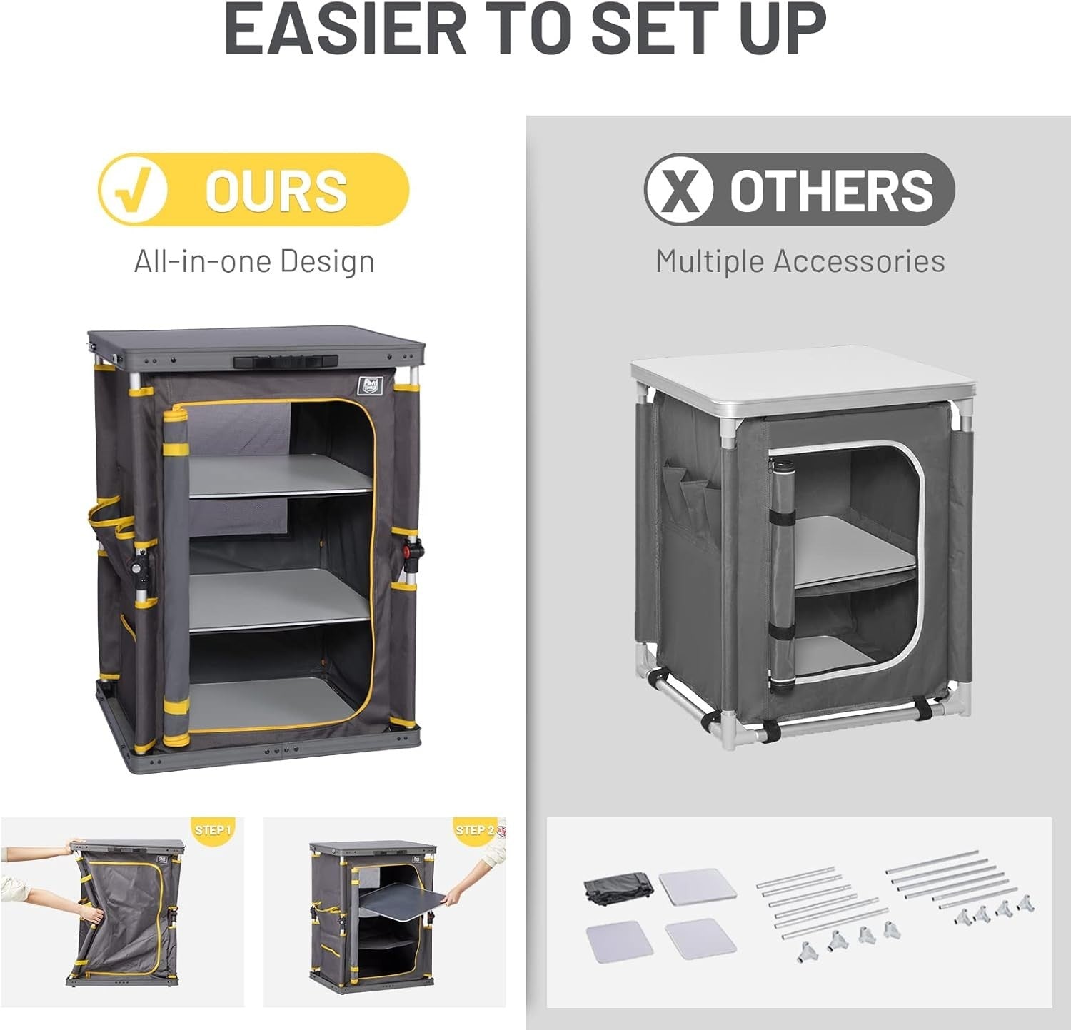 Folding Camping Kitchen Unit 3 Shelf Cupboard Outdoor Storage 30kg