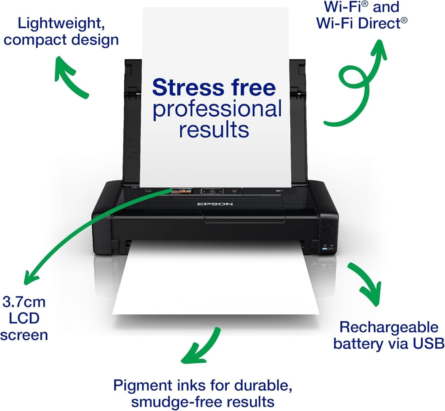 WorkForce WF-110W Portable A4 Wireless Inkjet Printer with Battery