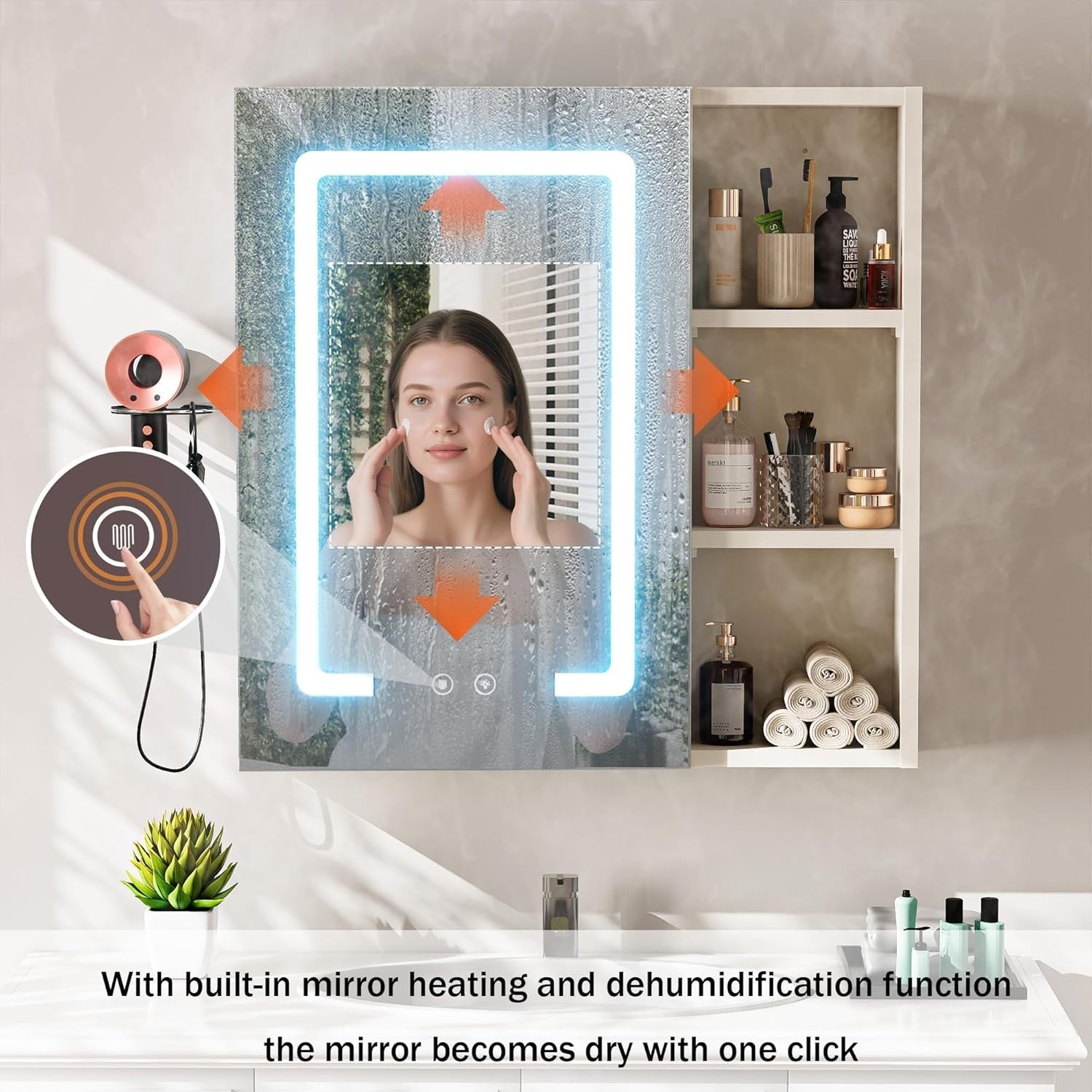 LED Bathroom Mirror Cabinet 60x15x60cm Wall Storage Light Demister Shelf