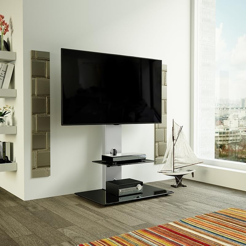 TV Floor Stand Mount for 32-65” Screens Glass Shelves Cable Tidy