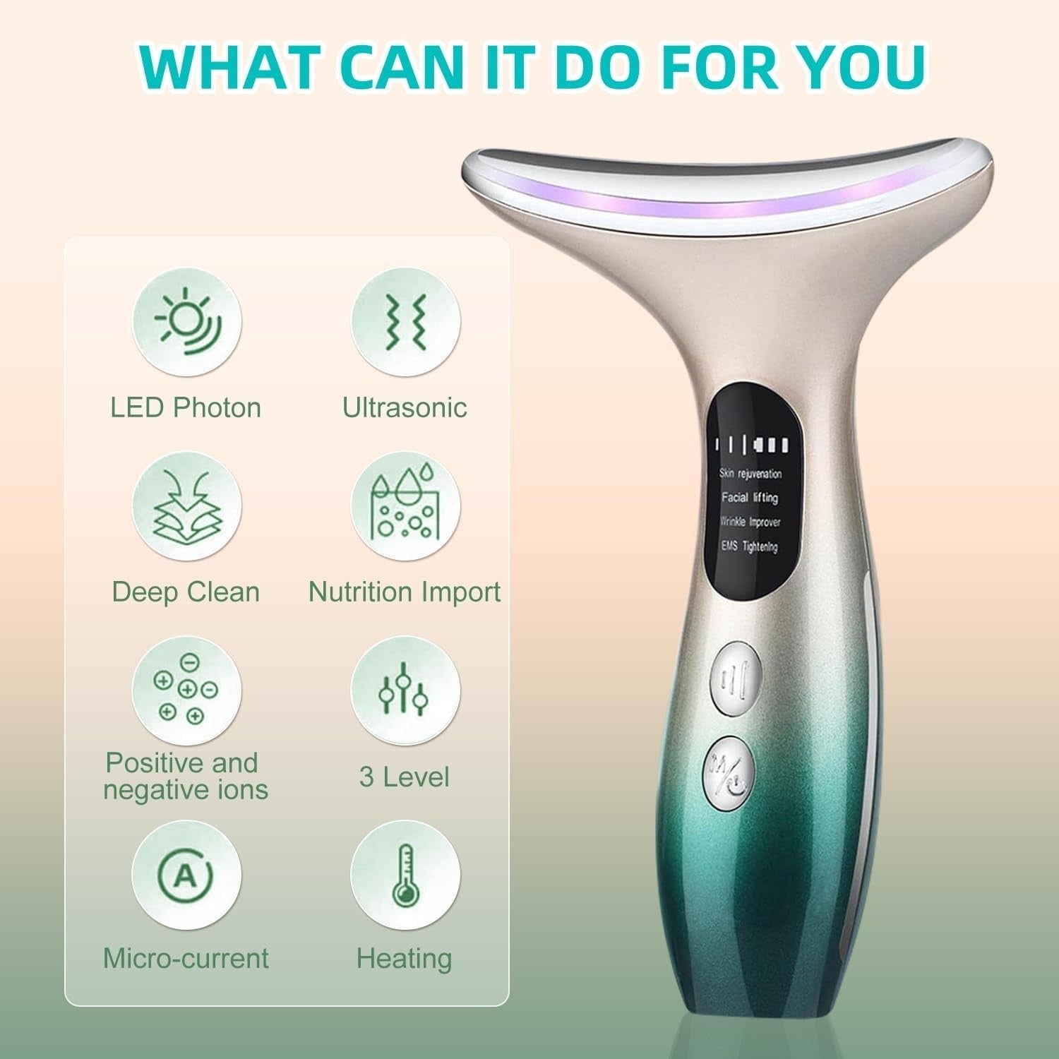 EMS Facial Massager Face Lifting Microcurrent LED Heat Sculpting