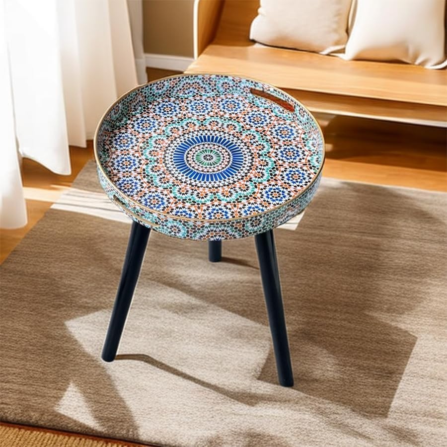 Round Side Table with Detachable Legs – 50x38x38cm Multi Moroccan