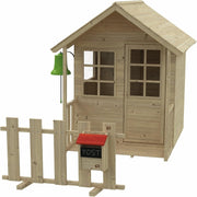 Wooden Kids Playhouse Cottage Outdoor w Bell Postbox Fence Garden