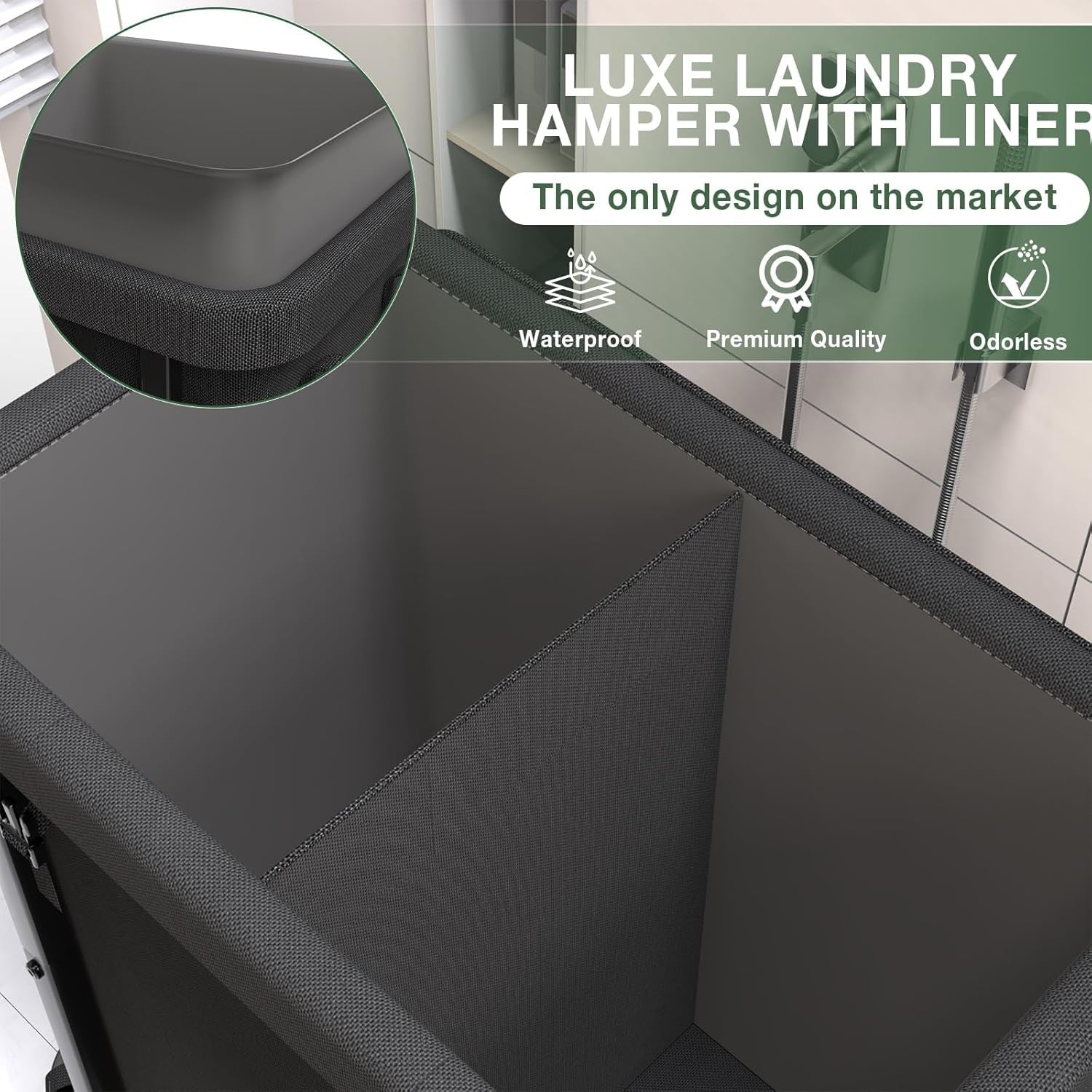 190L Large Rolling Laundry Hamper Black 2 Section Heavy Duty Basket on Wheels