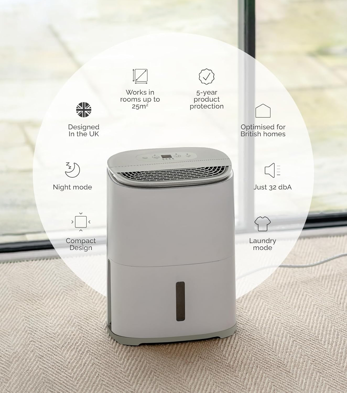 Compact 6L Dehumidifier with HEPA Air Purifier 32dB Bedroom Flat