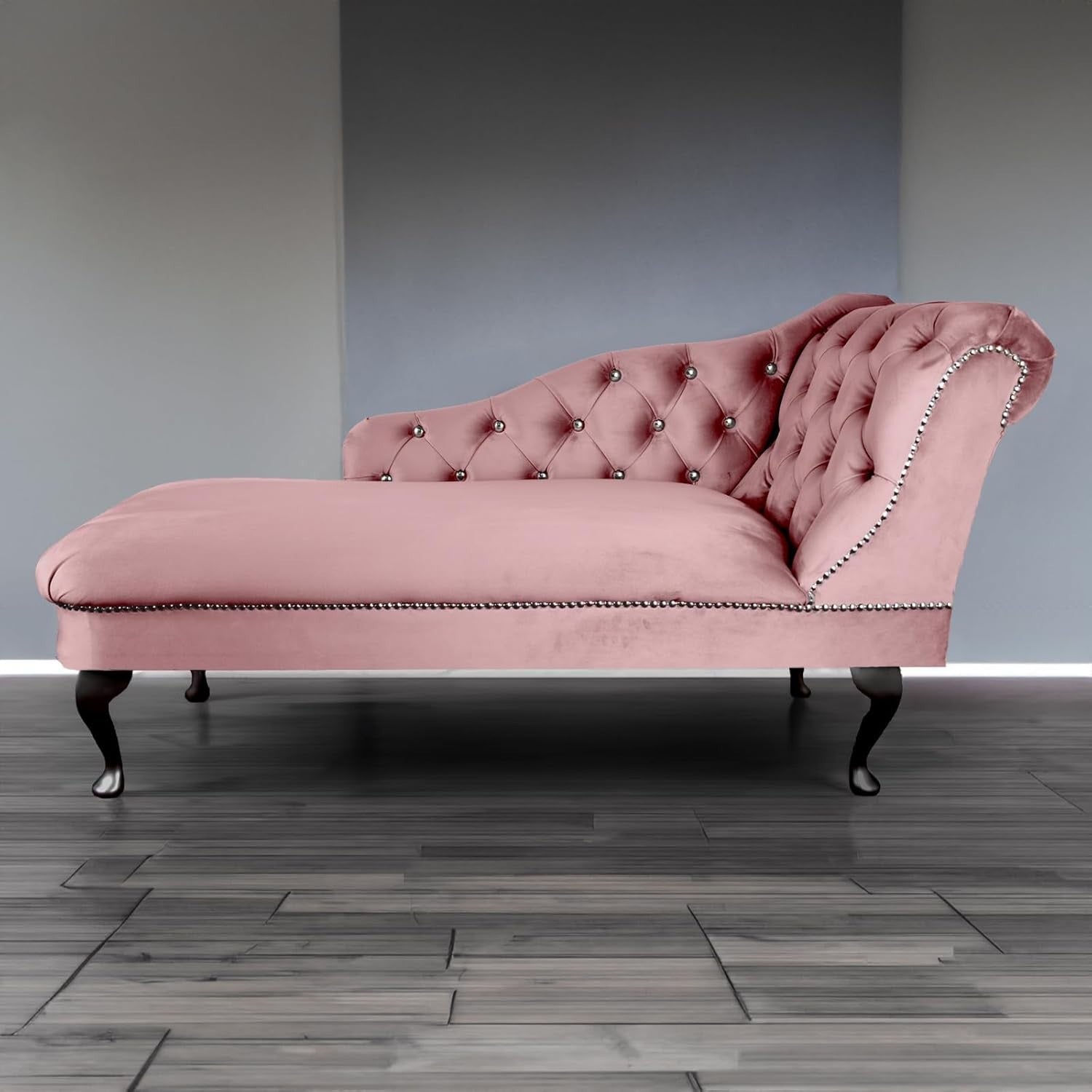 Right Hand Pink Velvet Chaise Lounge – Tufted Comfort, Stylish & Durable
