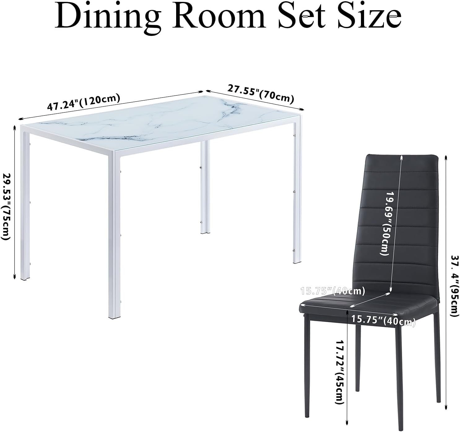 Marble Glass Dining Table Set 4 Chairs Modern Compact Kitchen Space-Saving