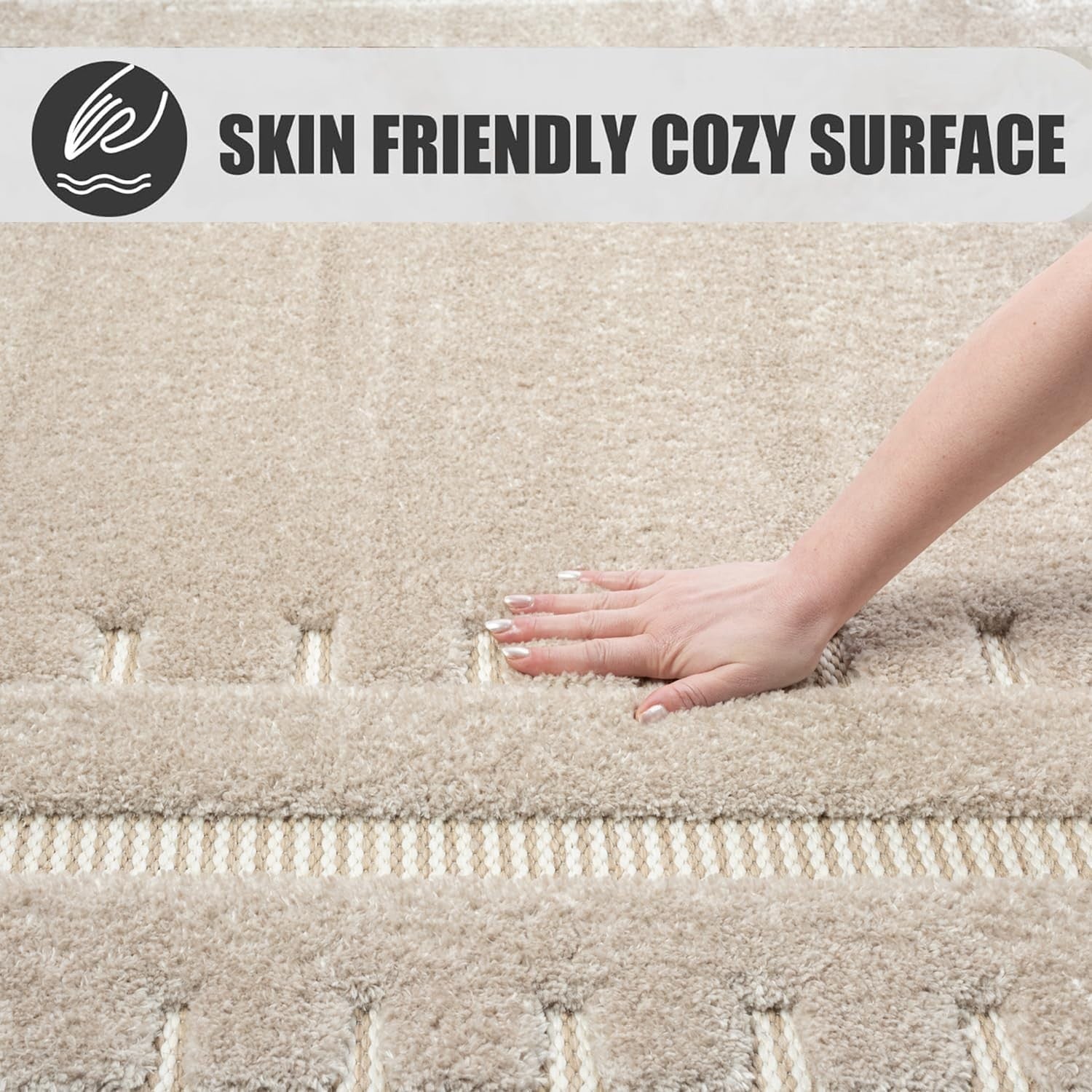 Beige Large Area Rug 200x290cm Washable Non Slip Soft Indoor Living Room Carpet