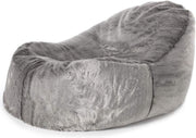 Luxury Faux Fur Bean Bag Chair Grey | Large Comfy Lounger Armchair Seat