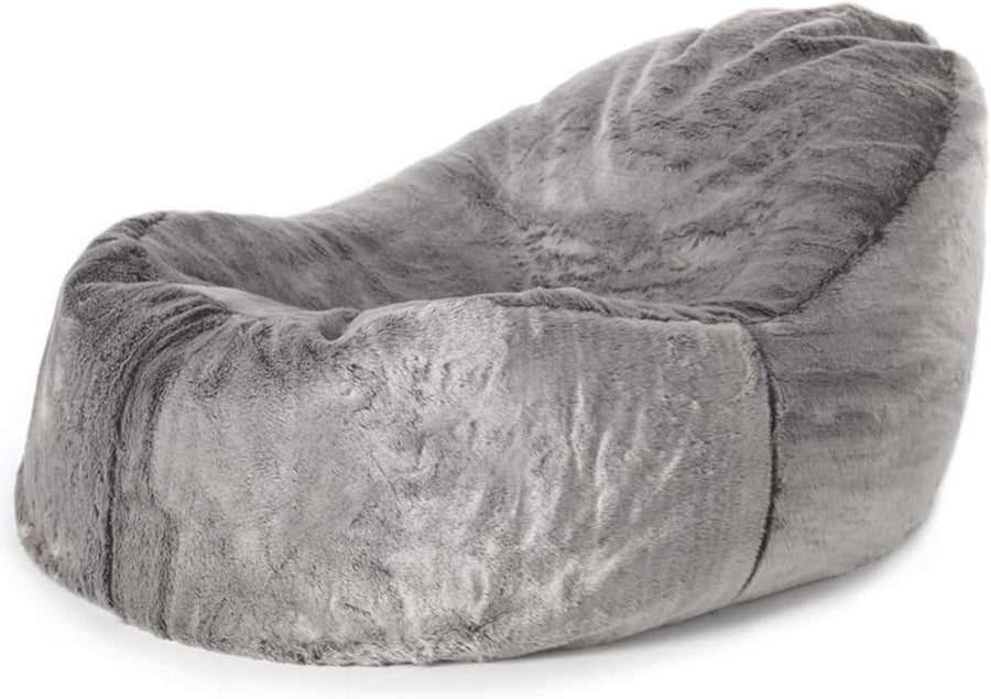 Luxury Faux Fur Bean Bag Chair Grey | Large Comfy Lounger Armchair Seat