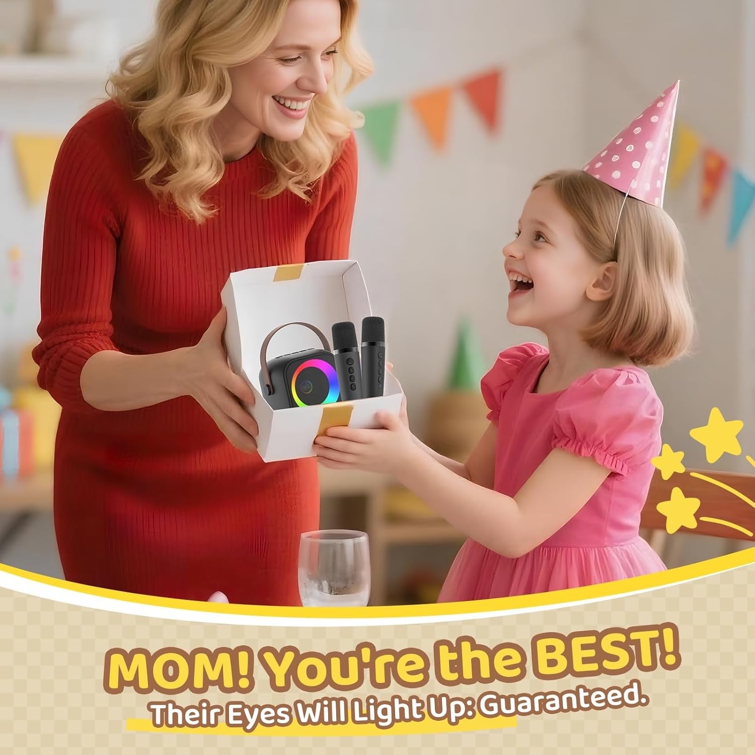 Kids Karaoke Machine 2 Mics RGB Lights Bluetooth Speaker