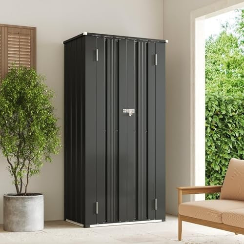 Aoxun 2.5×1.5ft Metal Garden Storage Cabinet Outdoor Vertical Shed Black