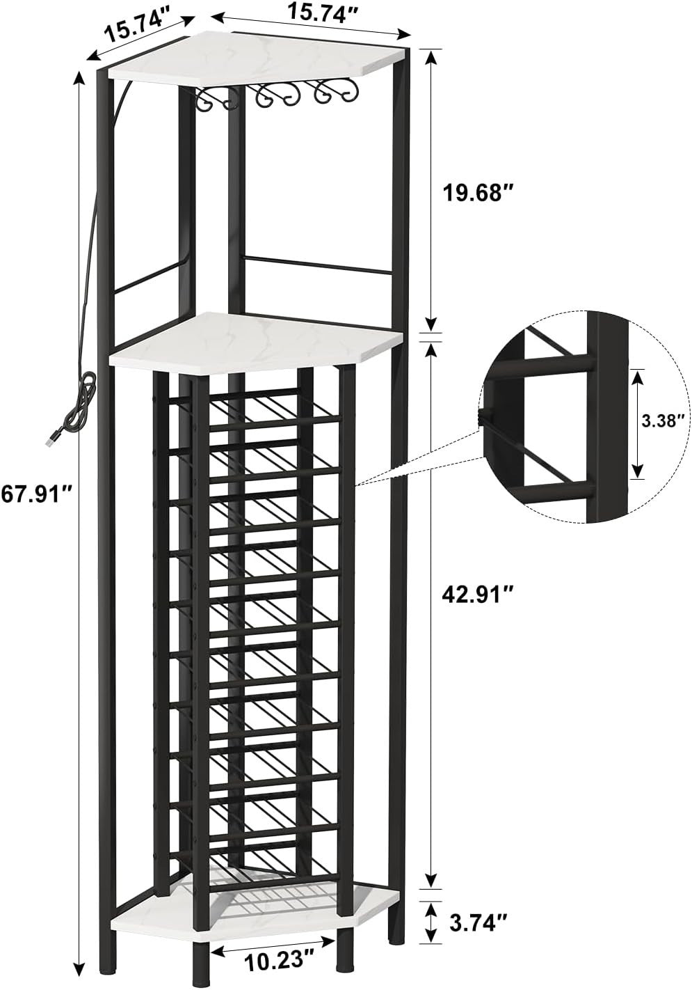 Corner Wine Bar Cabinet with LED Light, Glass Holder & 20 Bottle Storage Rack