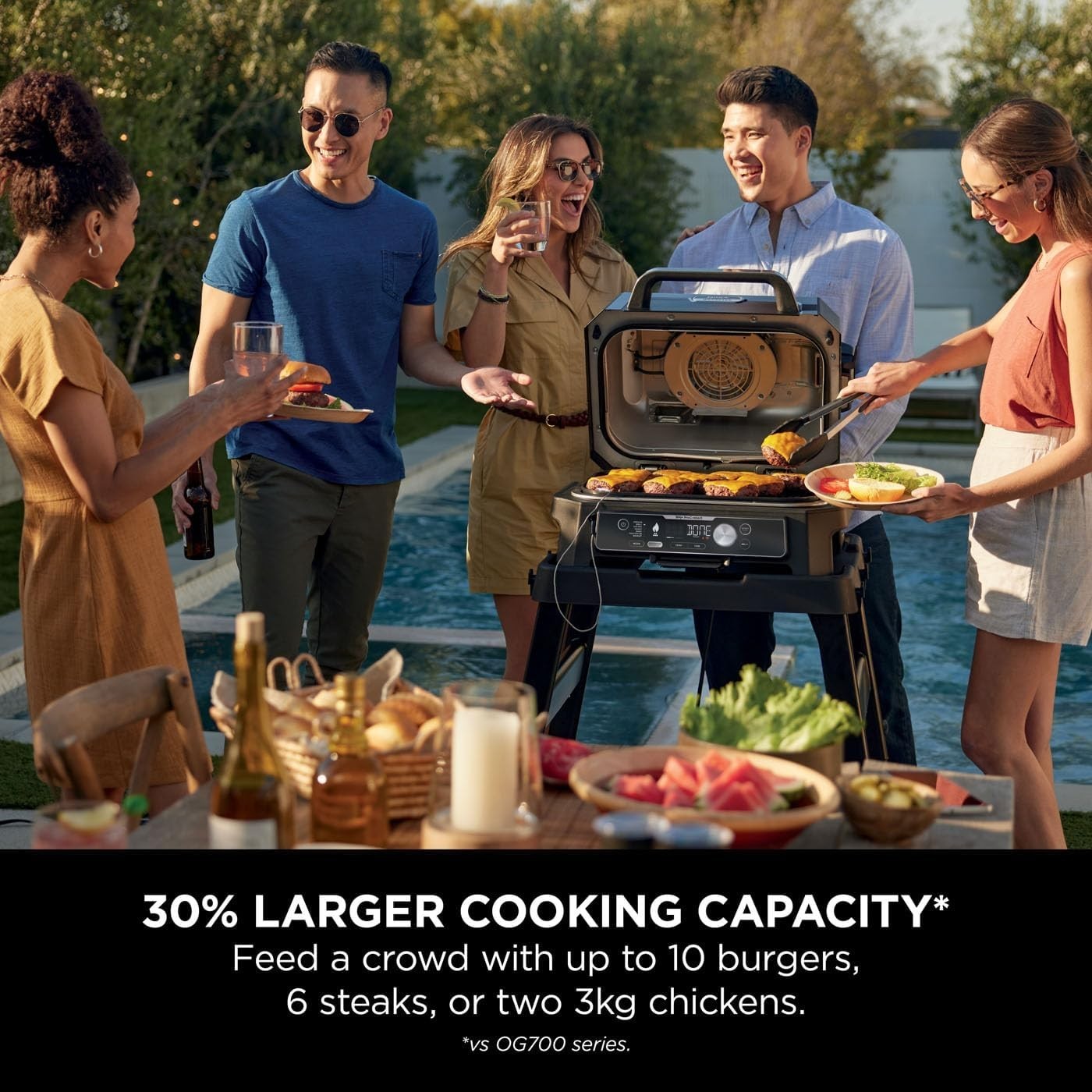 XL Electric BBQ Grill & Smoker with App Control, 7-in-1 Air Fry & 2 Temp Probes