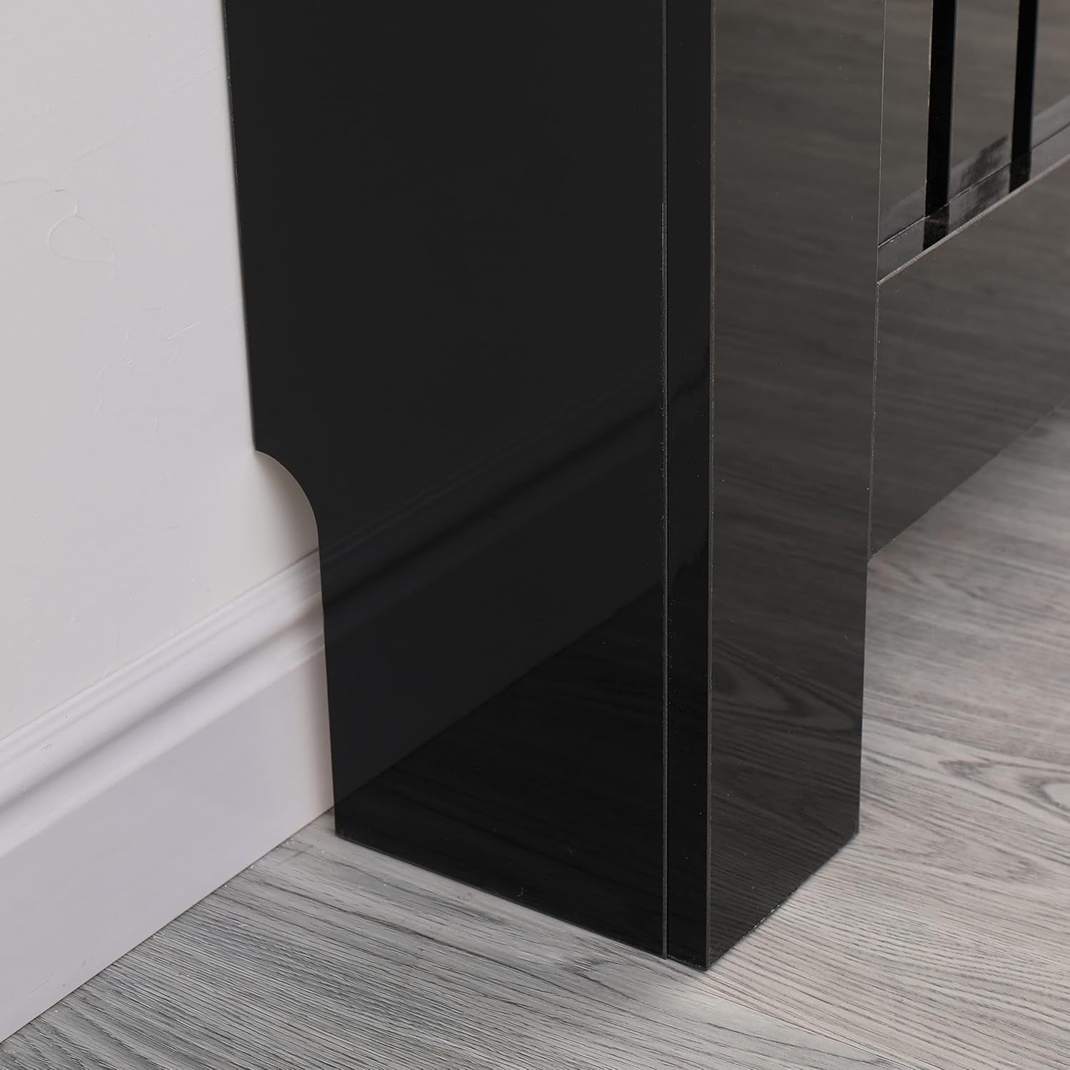 High Gloss Black Radiator Cover Modern Vertical Slat MDF Cabinet W111xH82cm