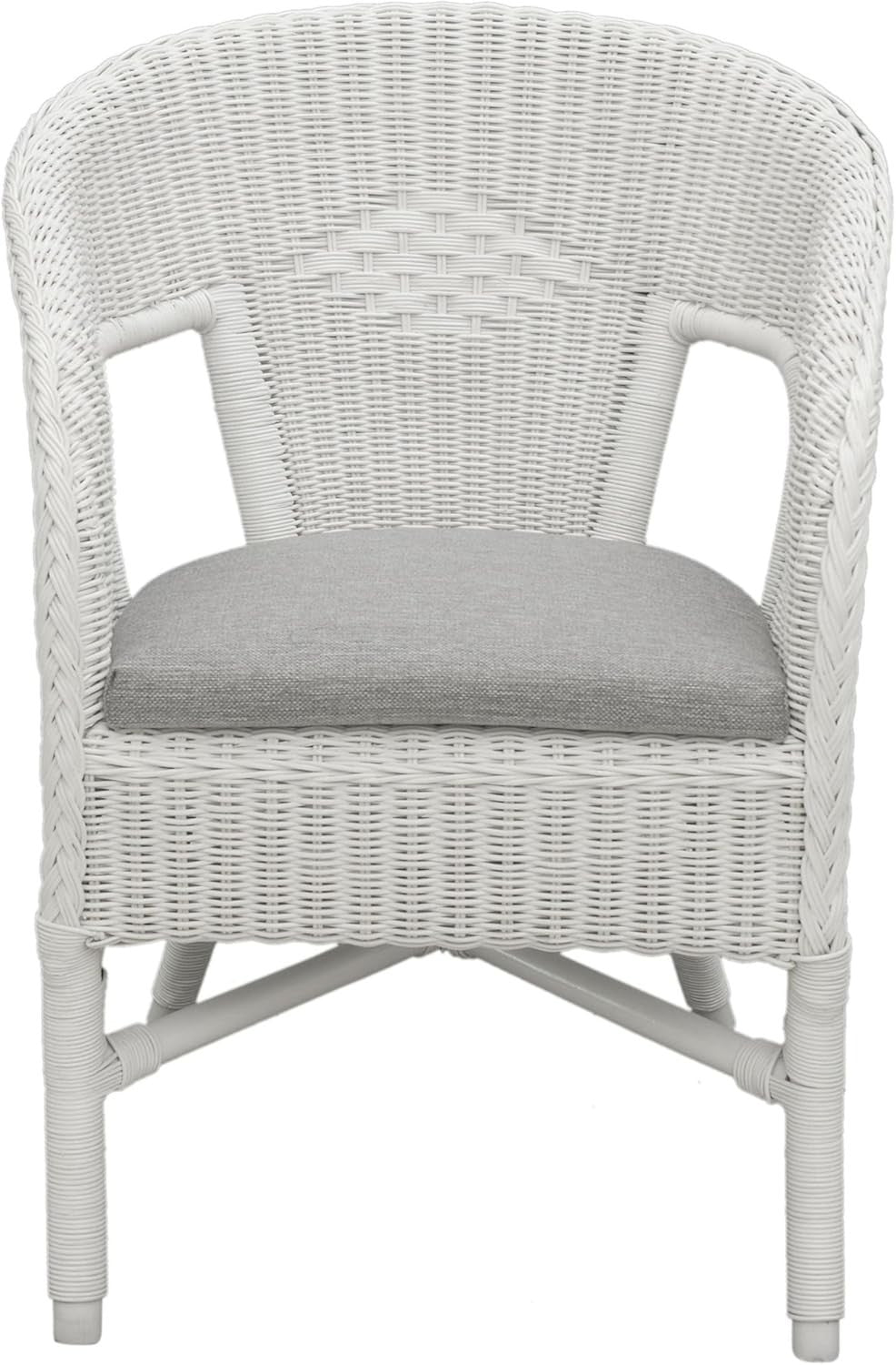 White Rattan Armchair with Cushion Stacking Wicker Lounge Chair Indoor Outdoor