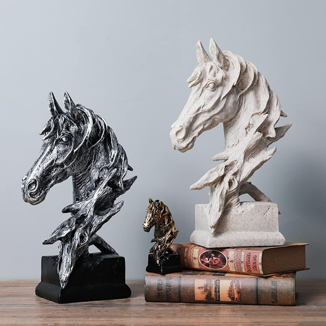Sandstone Horse Head Sculpture • 30cm Resin Statue • Modern Luxury Home Decor