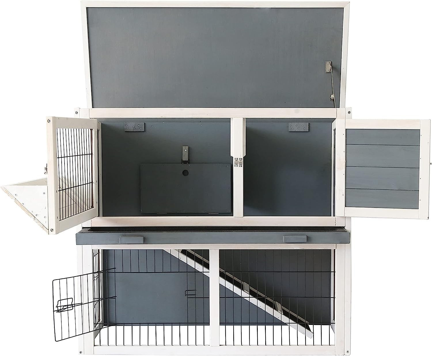 2 Tier Rabbit Hutch Outdoor Double Decker Guinea Pig Cage with Sliding Tray