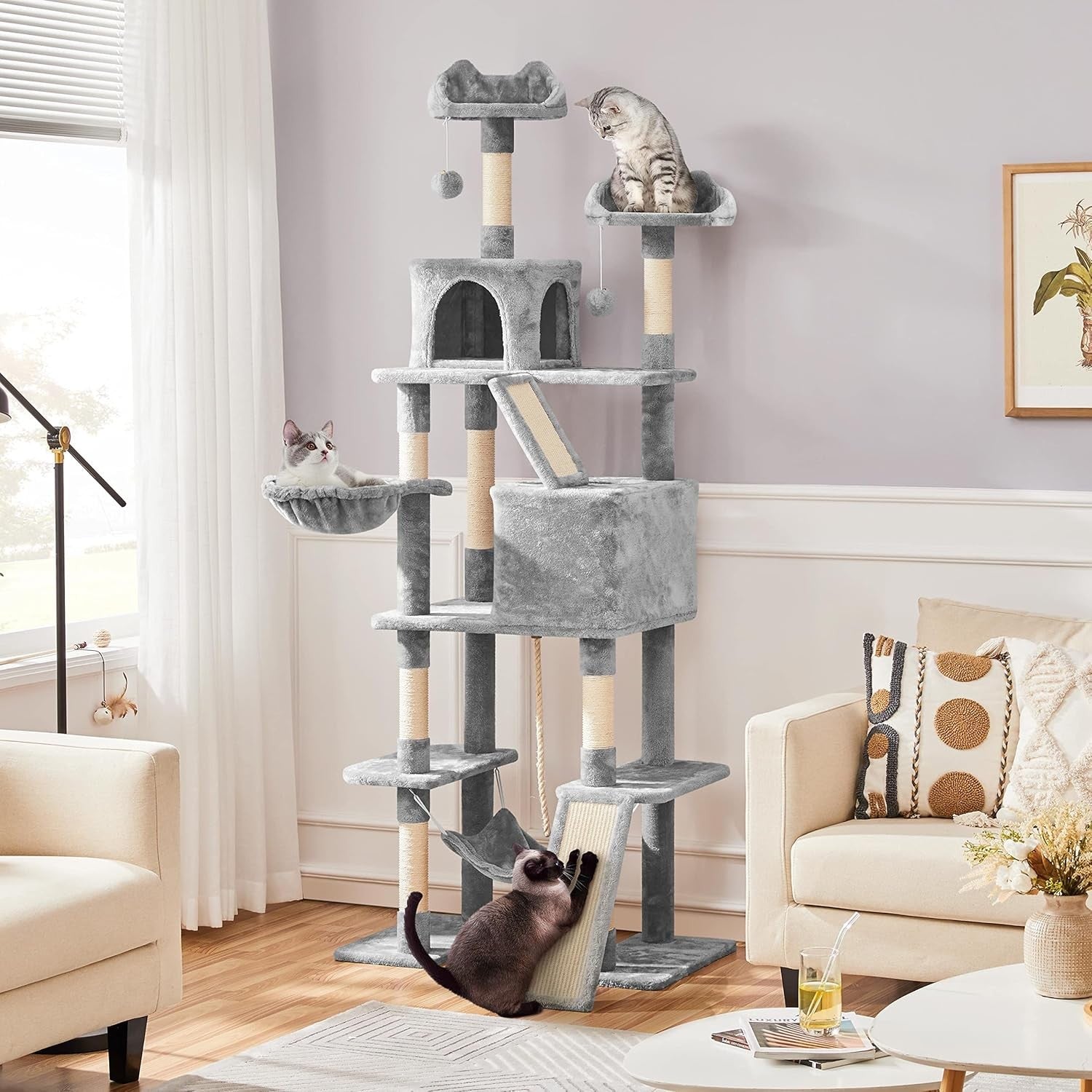 Extra Tall Cat Tree Tower 209cm Multi Level Condos Hammock Ladder Play