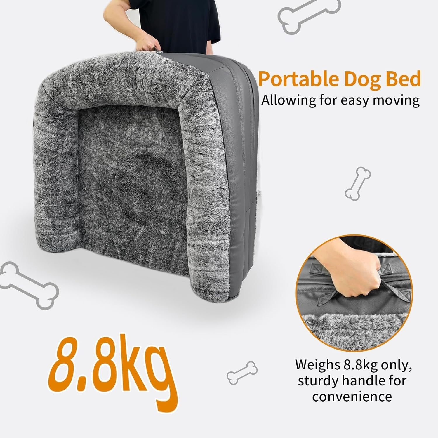 Human Size Dog Bed 180x95cm Orthopedic Memory Foam Grey