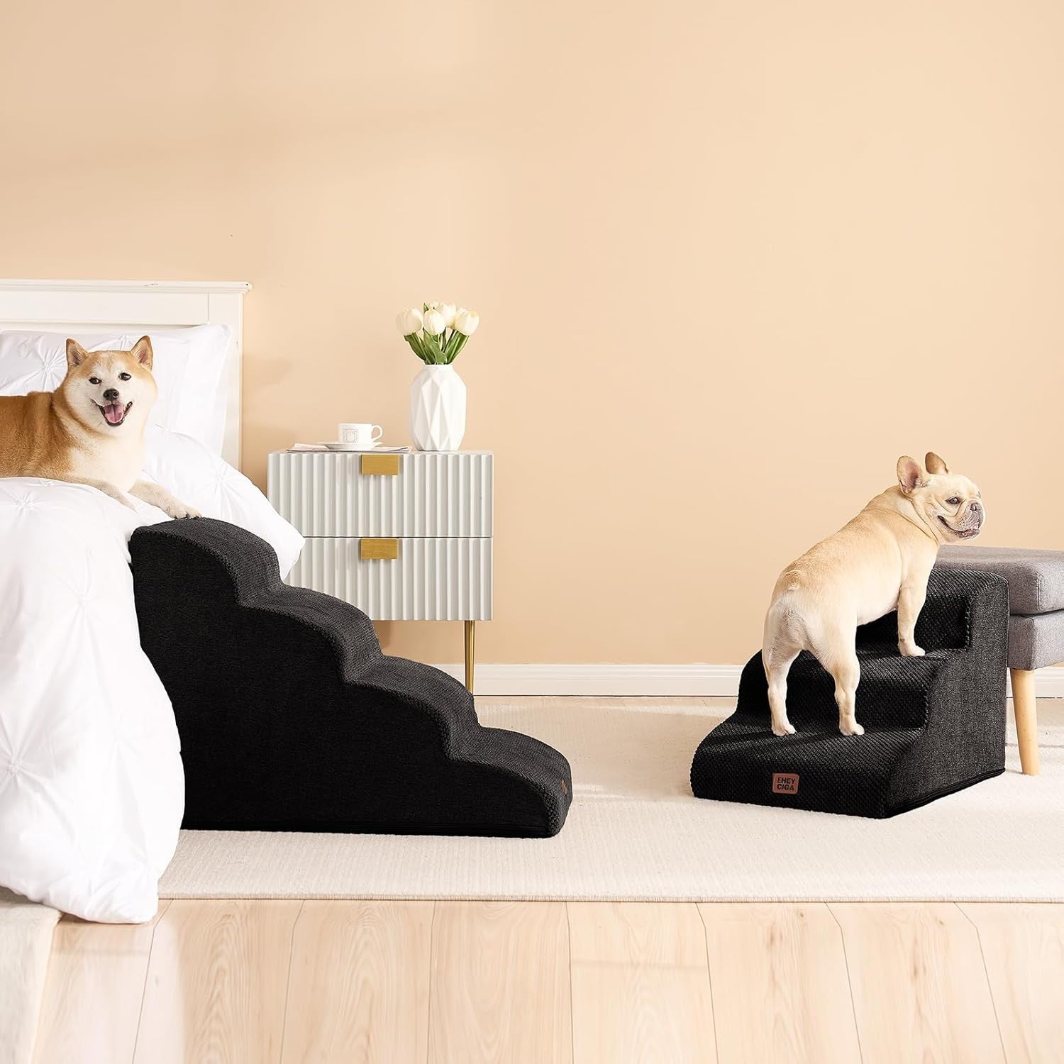 3 Step Dog Stairs for Bed Sofa Non Slip Foam Pet Steps Washable Black