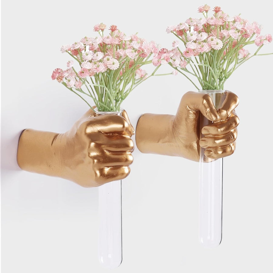 2Pcs Gold Hand Wall Vase Sculptures 20cm Resin Art Decor