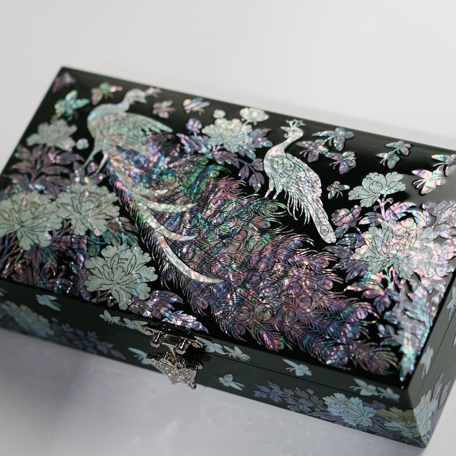 Mother of Pearl Peacock Jewellery Box Handmade Elegant Organizer