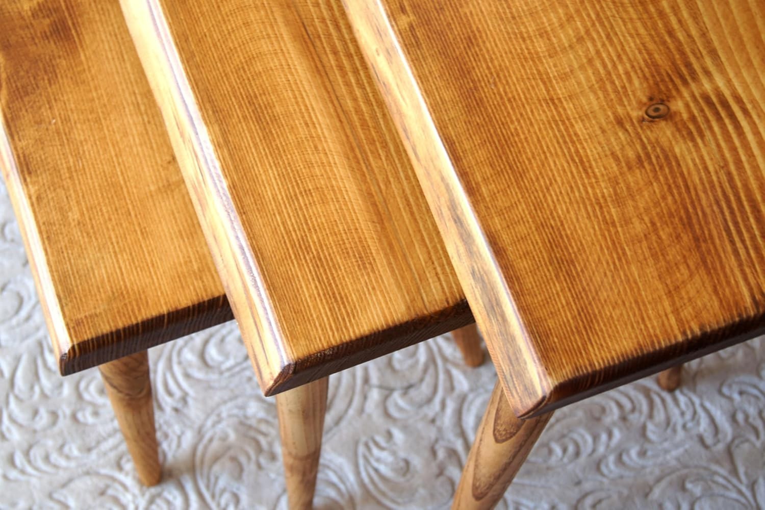 Nesting Coffee Side Tables Solid Teak Wood Set 3pcs Small Mid-Century Modern