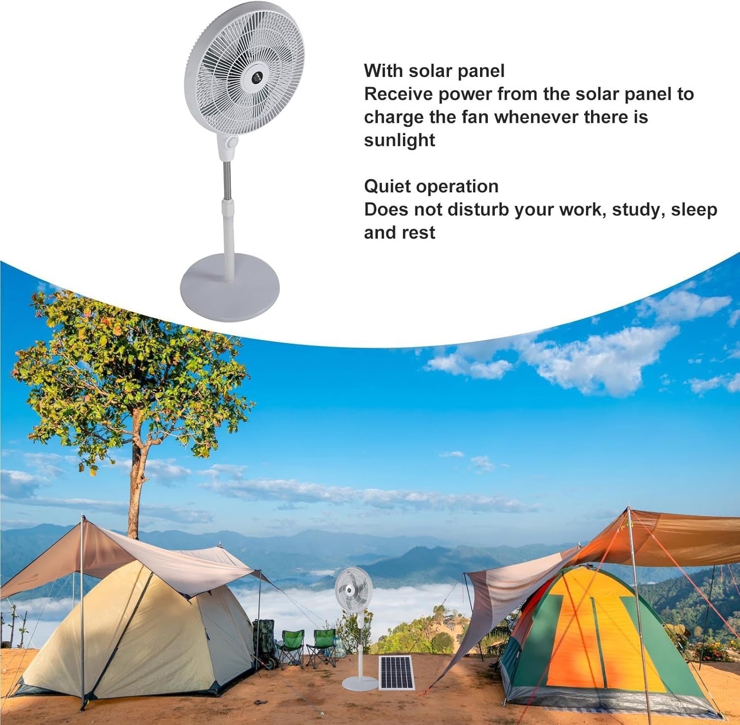 Portable Solar Standing Fan – Rechargeable 3Speed Quiet Pedestal Cooling Airflow