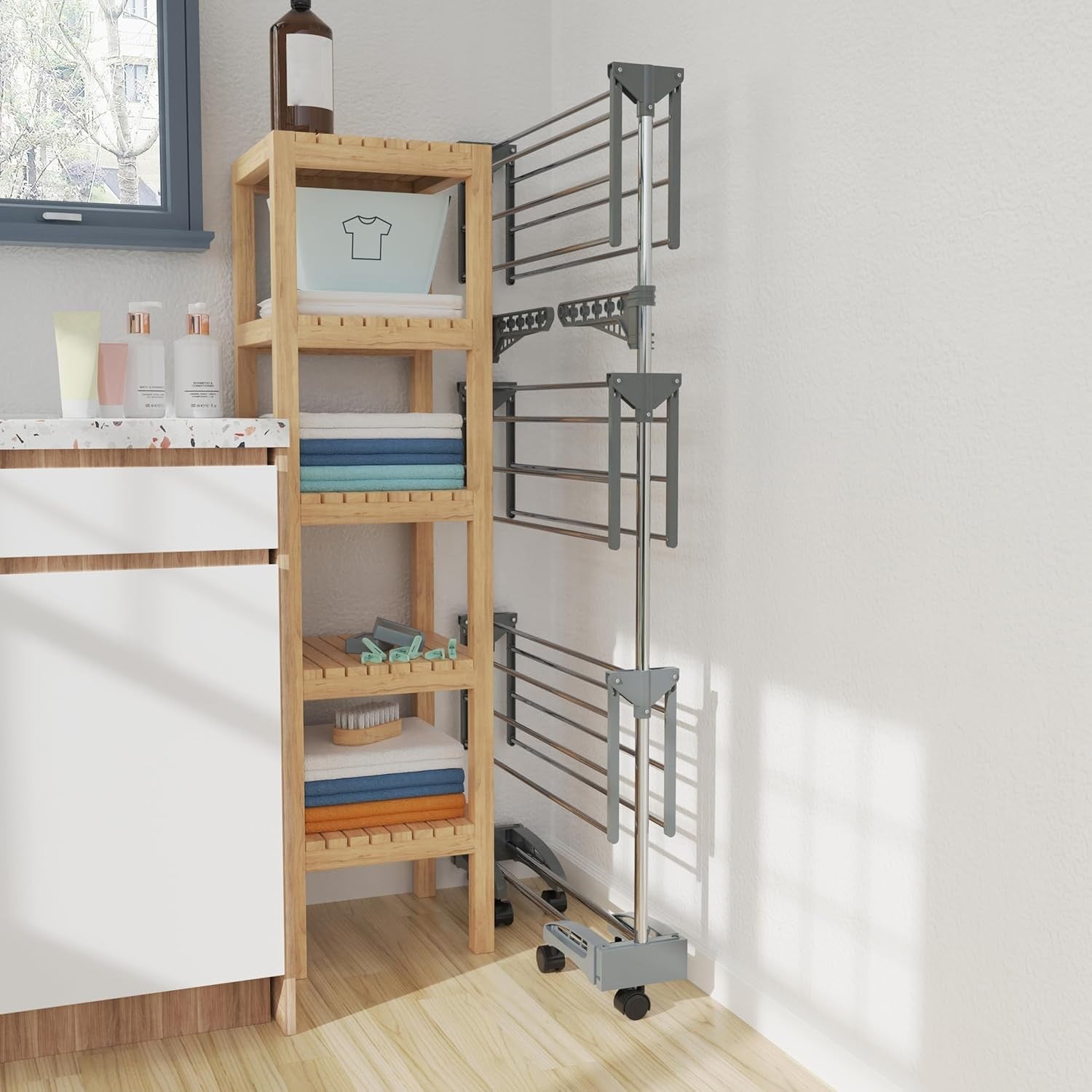 4 Tier Clothes Airer Stainless Steel Folding Laundry Drying Rack with Shoe