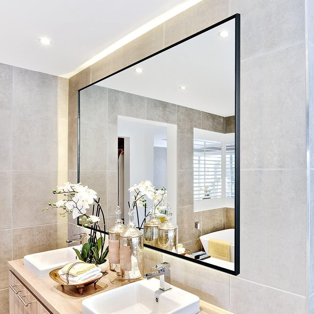 Large Wall Mirror 36x24” Black Frame Modern Bathroom Vanity Decor
