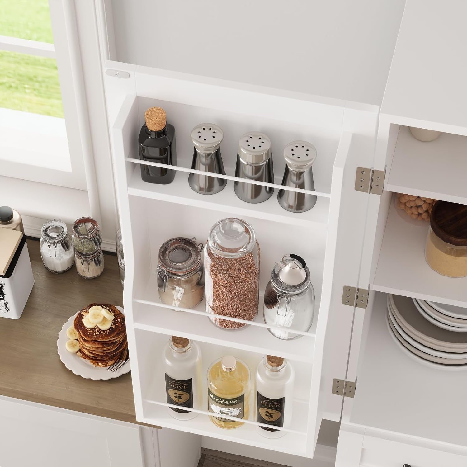 Tall Kitchen Cabinet 4 Doors 1 Drawer 4 Adjustable Shelves White