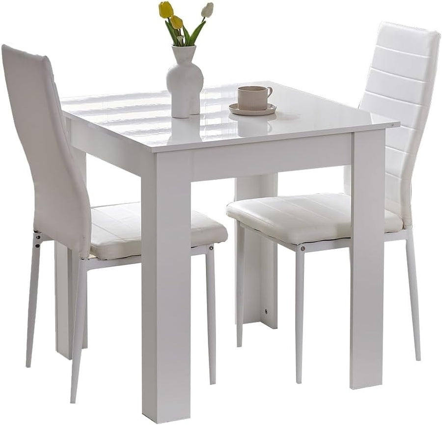 Space-Saving Modern White Dining Table & 2 PU Chairs Set for Small Rooms