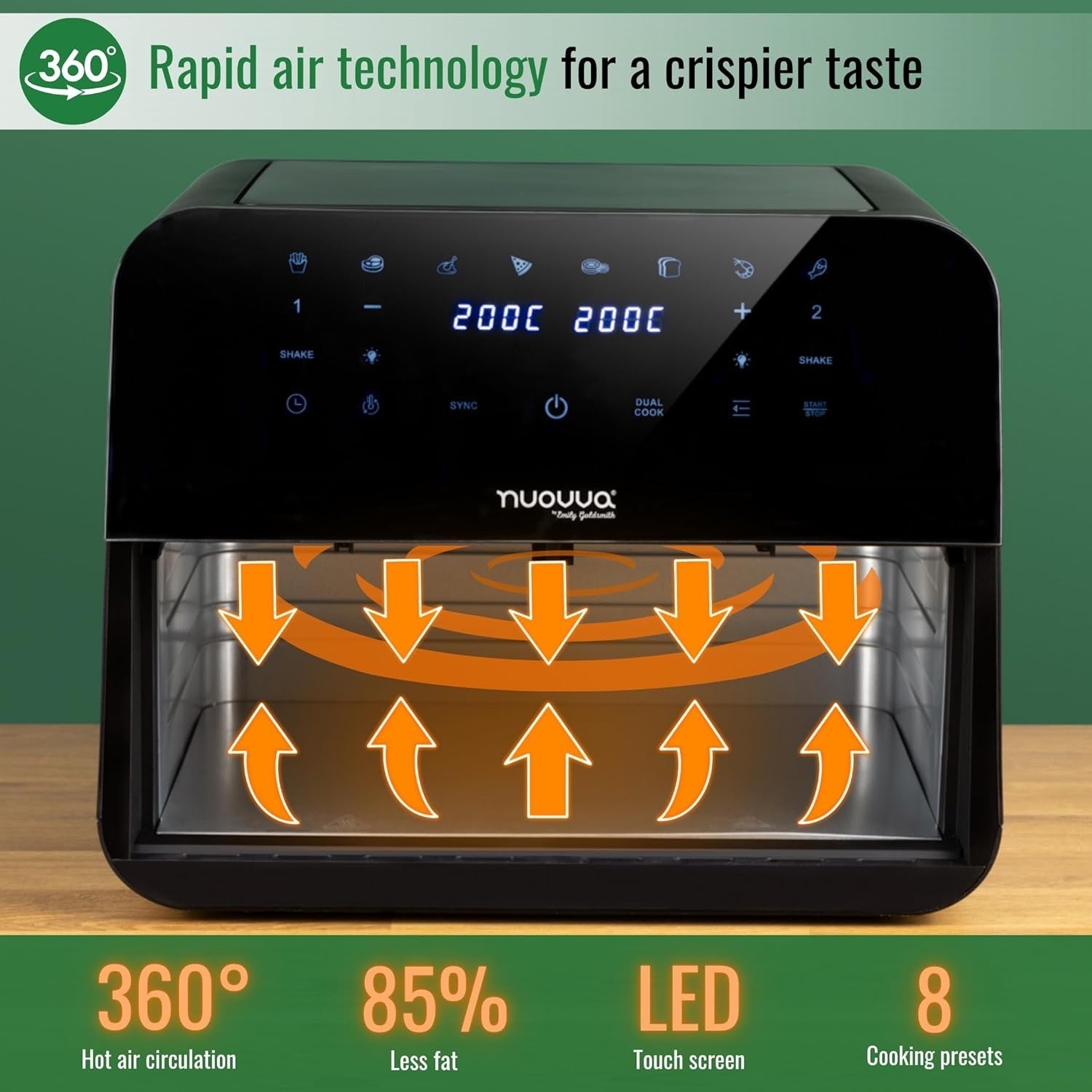 9L Dual Air Fryer Oven Touch Screen 2400W | 2 Zone Oil-Free Cooker