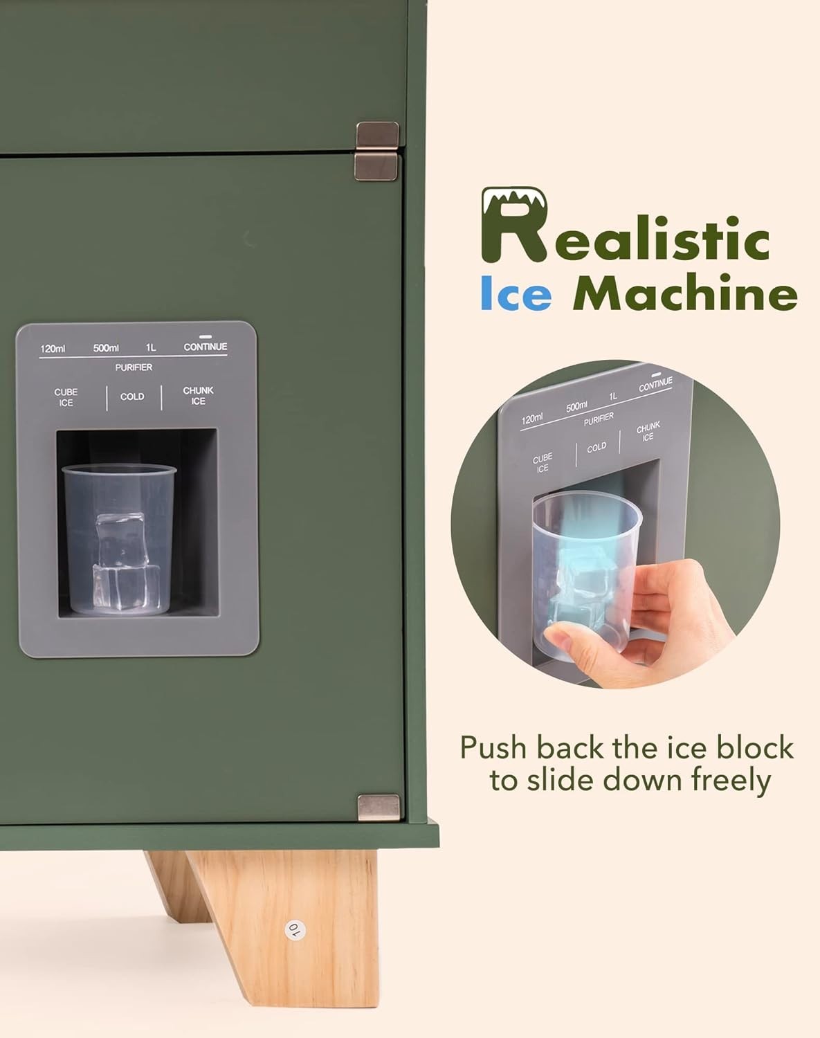Wooden Kids Play Kitchen w/ Ice Dispenser Vintage Green Toy