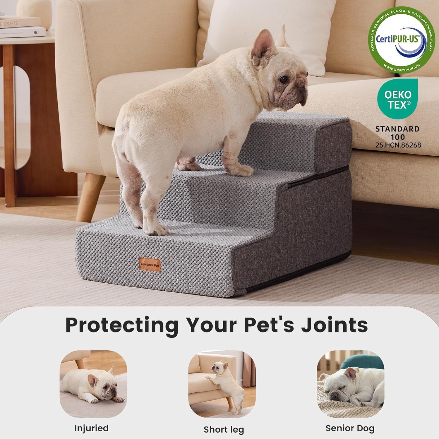 3 Step Dog Stairs Foam Ramp Non-Slip Grey 35x50x35cm