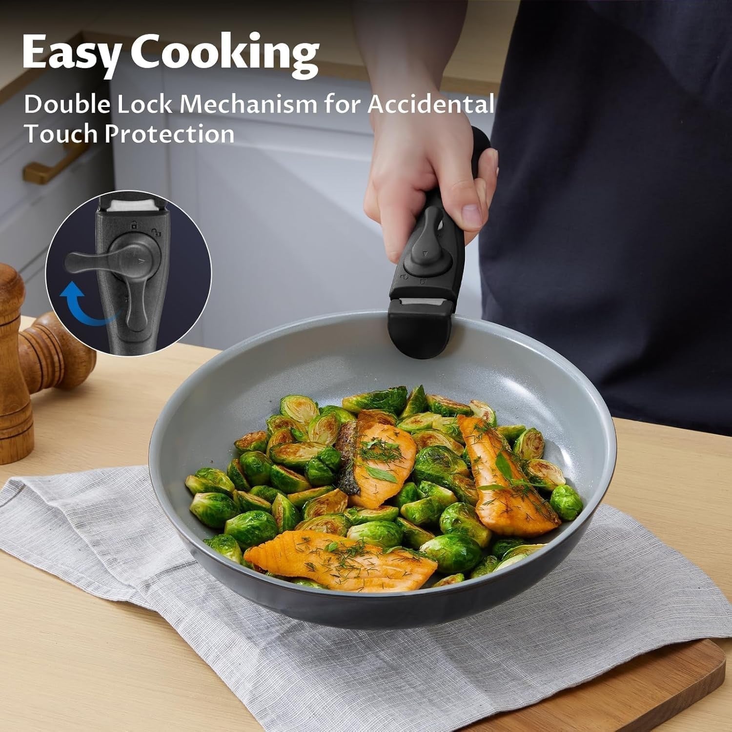 10pcs Gray Black Ceramic Non Stick Induction Pan Set  with Detachable Handles