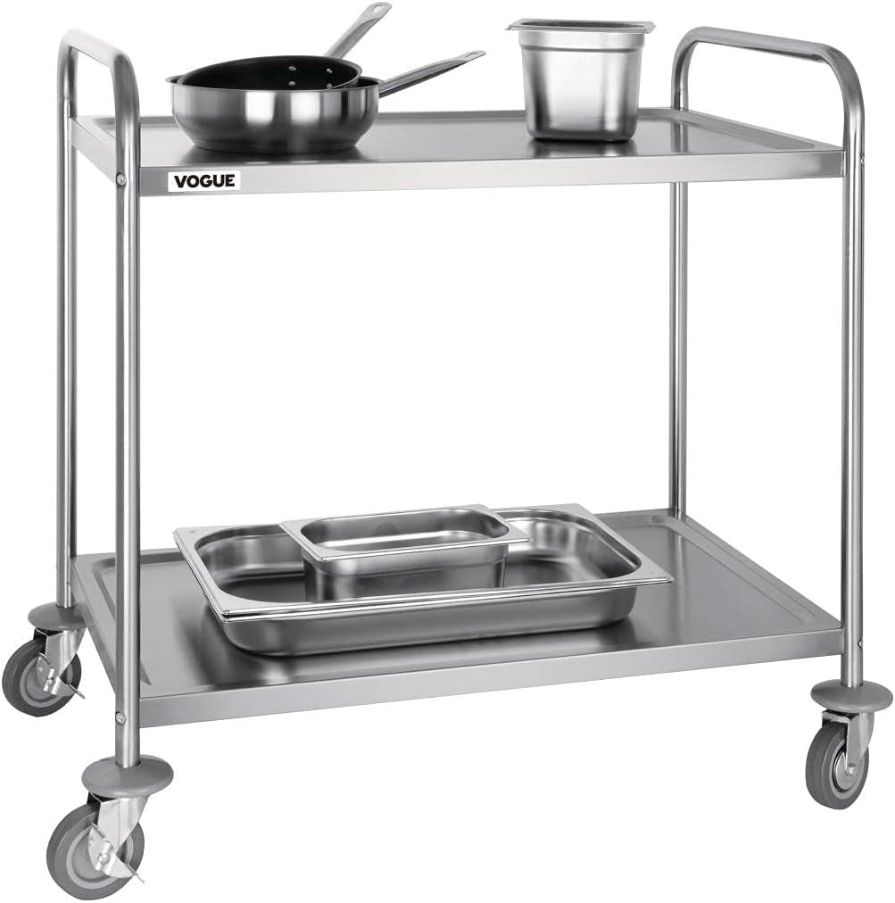 2 Tier Stainless Steel Catering Trolley Large Serving Cart with Wheels