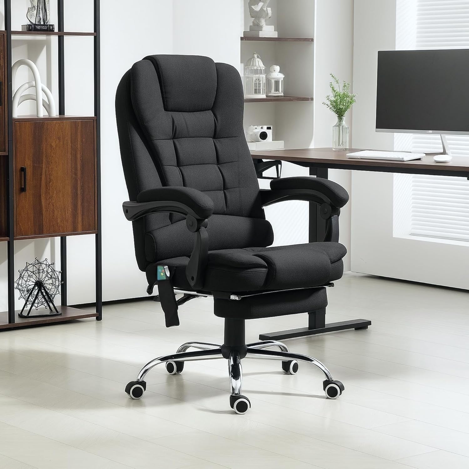 Heated Massage Office Chair Recliner Executive Desk Seat Footrest Black NEW