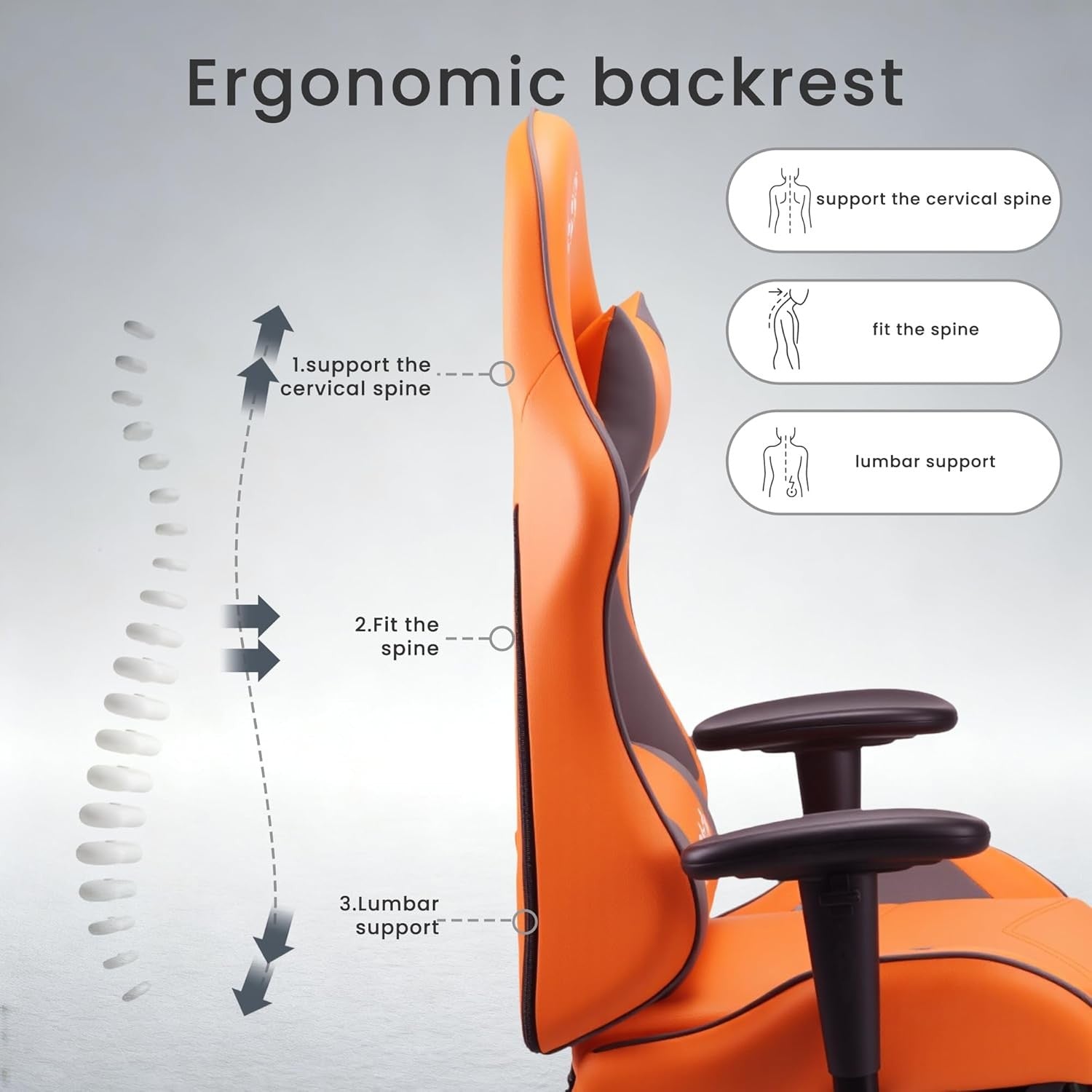 Ergonomic Gaming Chair Recliner w Footrest Lumbar Support Orange