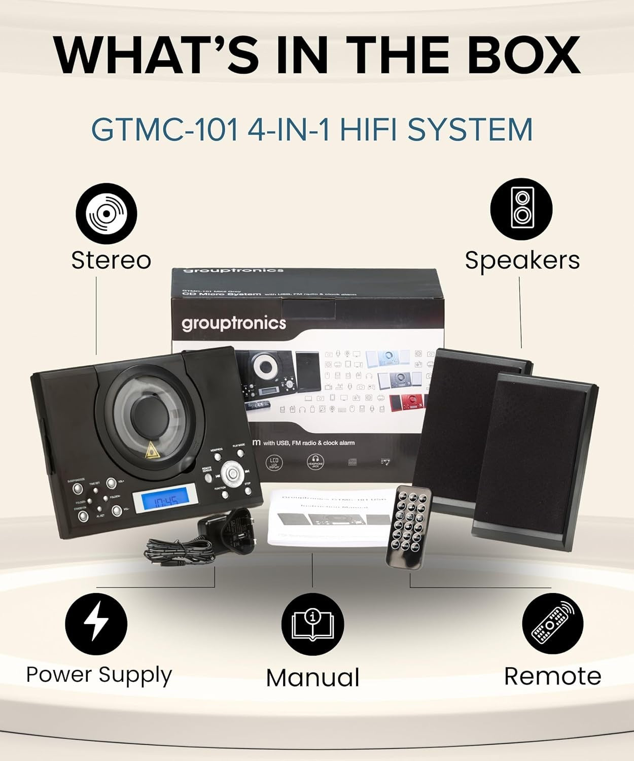 Compact Wall Mount CD Player Stereo System USB MP3 FM Radio Alarm Remote Control
