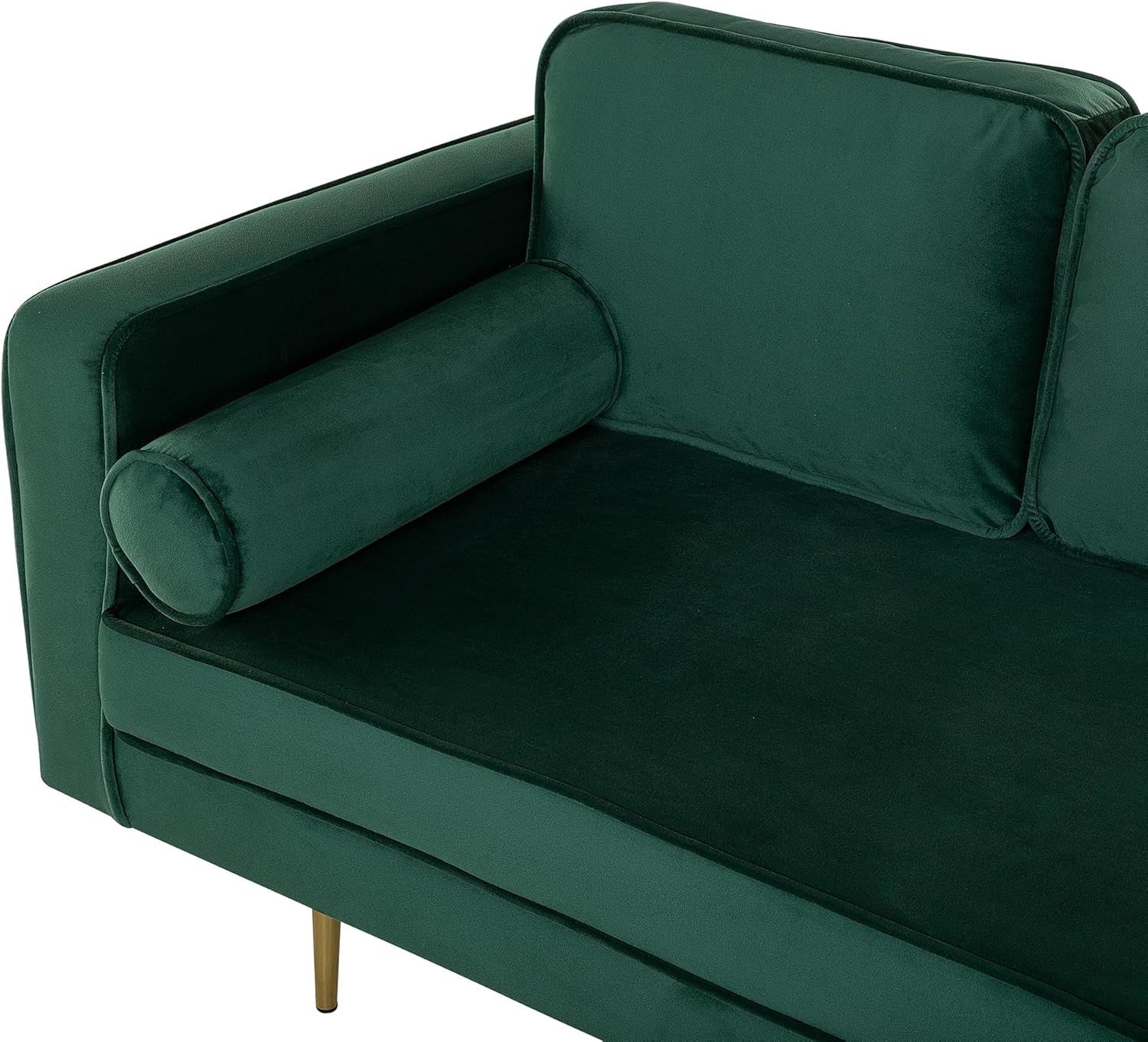Emerald Green Velvet Chaise Lounge | Gold Legs, Glam Sofa, Small Space Ready