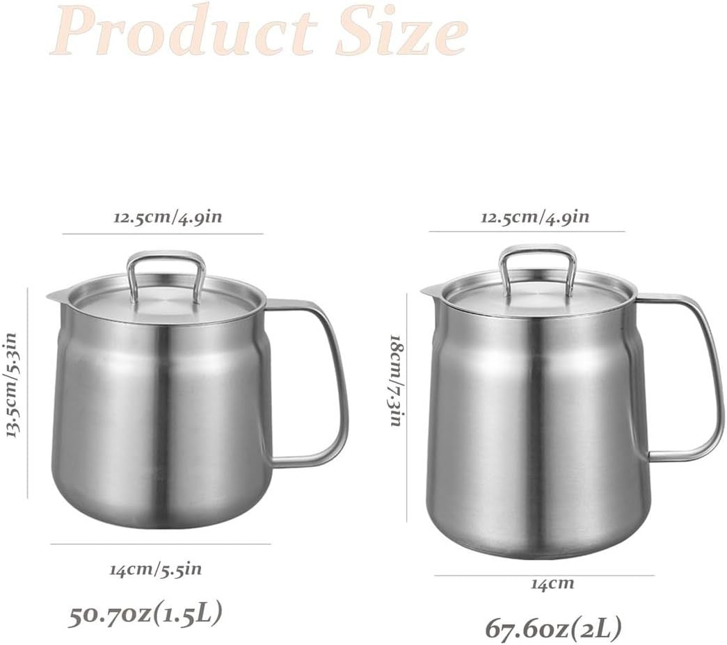 1.5L Stainless Steel Fryer Pot Oil Strainer Filter Jug Pour Spout